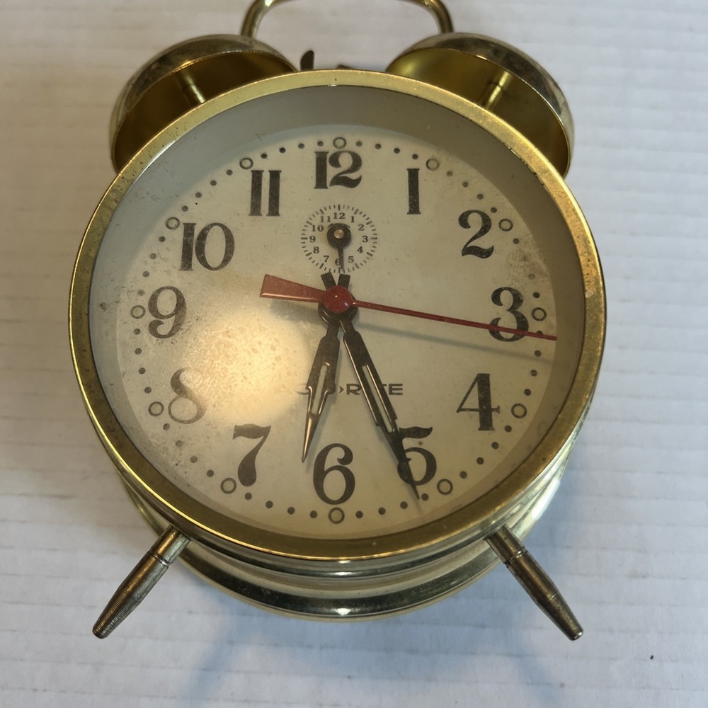 Vintage **FORPARTS** Style Retro Double Bell Clock Bedside Wind Up Gold Tone